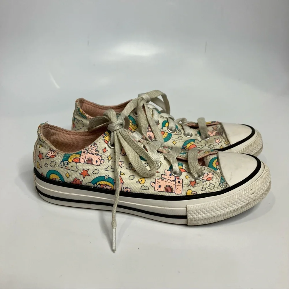 Converse all star Rainbow castles low top‎ sneakers white pink girls size 12